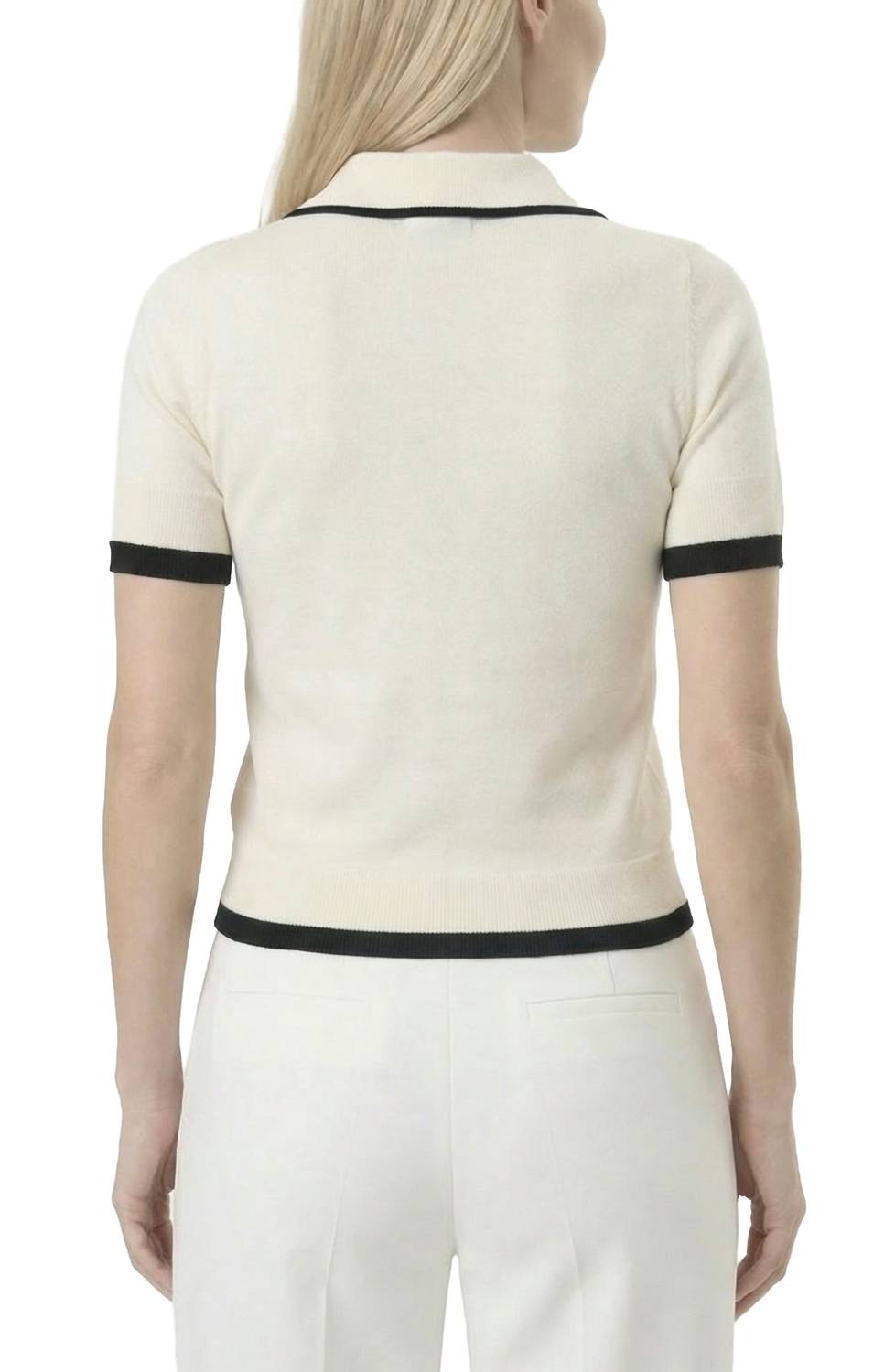 Area Stars Women's Contrast Trim Polo in ivory black - women's t-shirt - detail view