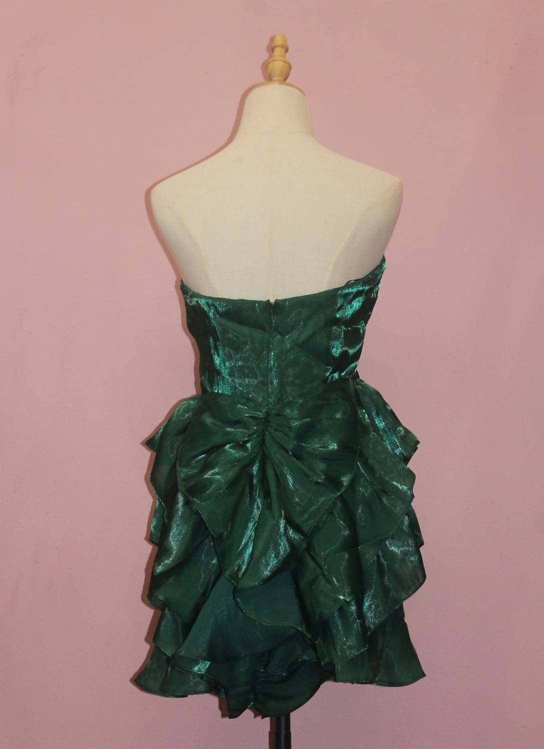 STORIA Women's Satin Strapless Bow Mini Dress in green - women's dress - detail view