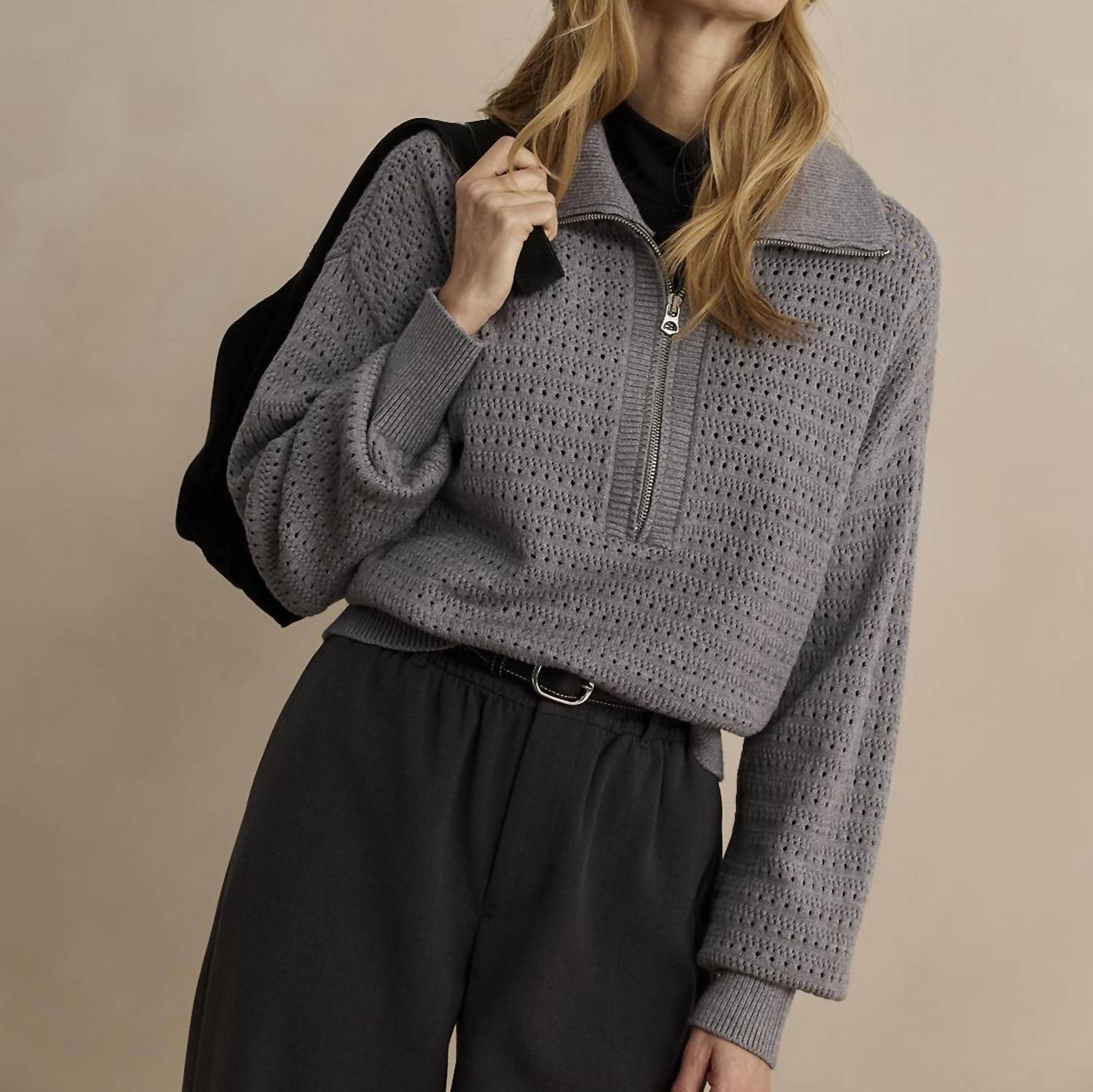 VARLEY Darla Half Zip Knit Sweater in silver filigree melange 1 - women's sweater