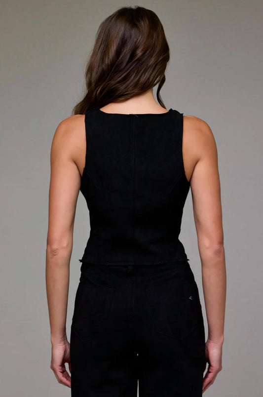 Hidden - Suede Bodycon Front Zipper Top