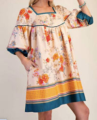 Easel - Border Print Cotton Poplin Dress