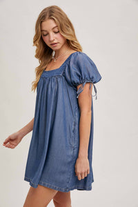Bluivy - Denim Square Neck Babydoll Dress With Pockets