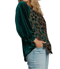 Umgee - Women's Floral Lace Velvet Top