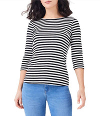 Nic + Zoe - Jersey Knit Striped Print Boat Neck 3/4 Sleeve