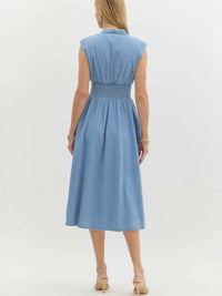 Entro - Denim Sleeveless Zip Front Midi Dress