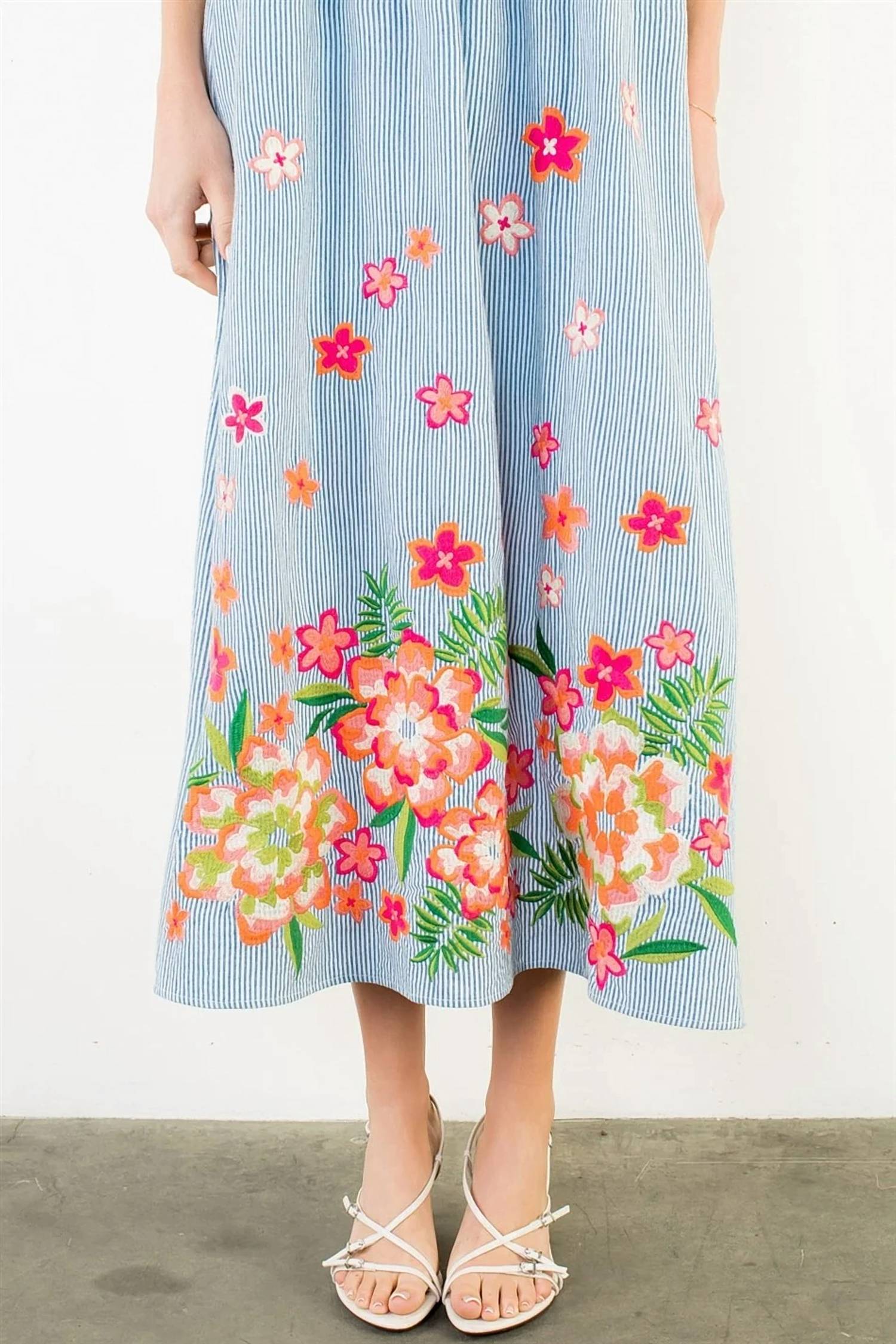 Thml - Embroidered Tie Midi Dress