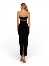 Jovani - Strapless Beaded Waist Column Gown