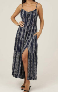 ANGIE Women's Scoop Neck Maxi Dress in navy grey - women's dress - view 4