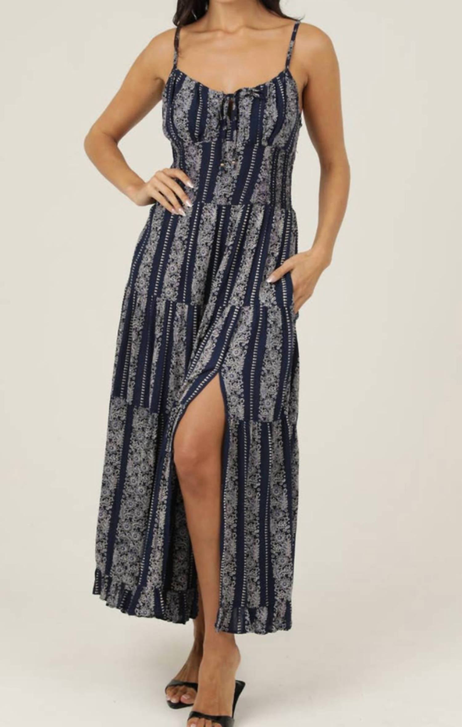 ANGIE Women's Scoop Neck Maxi Dress in navy grey - women's dress - view 4