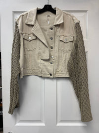 Pol - Women's Mixed Media Sweater Sleeves Denim Jacket