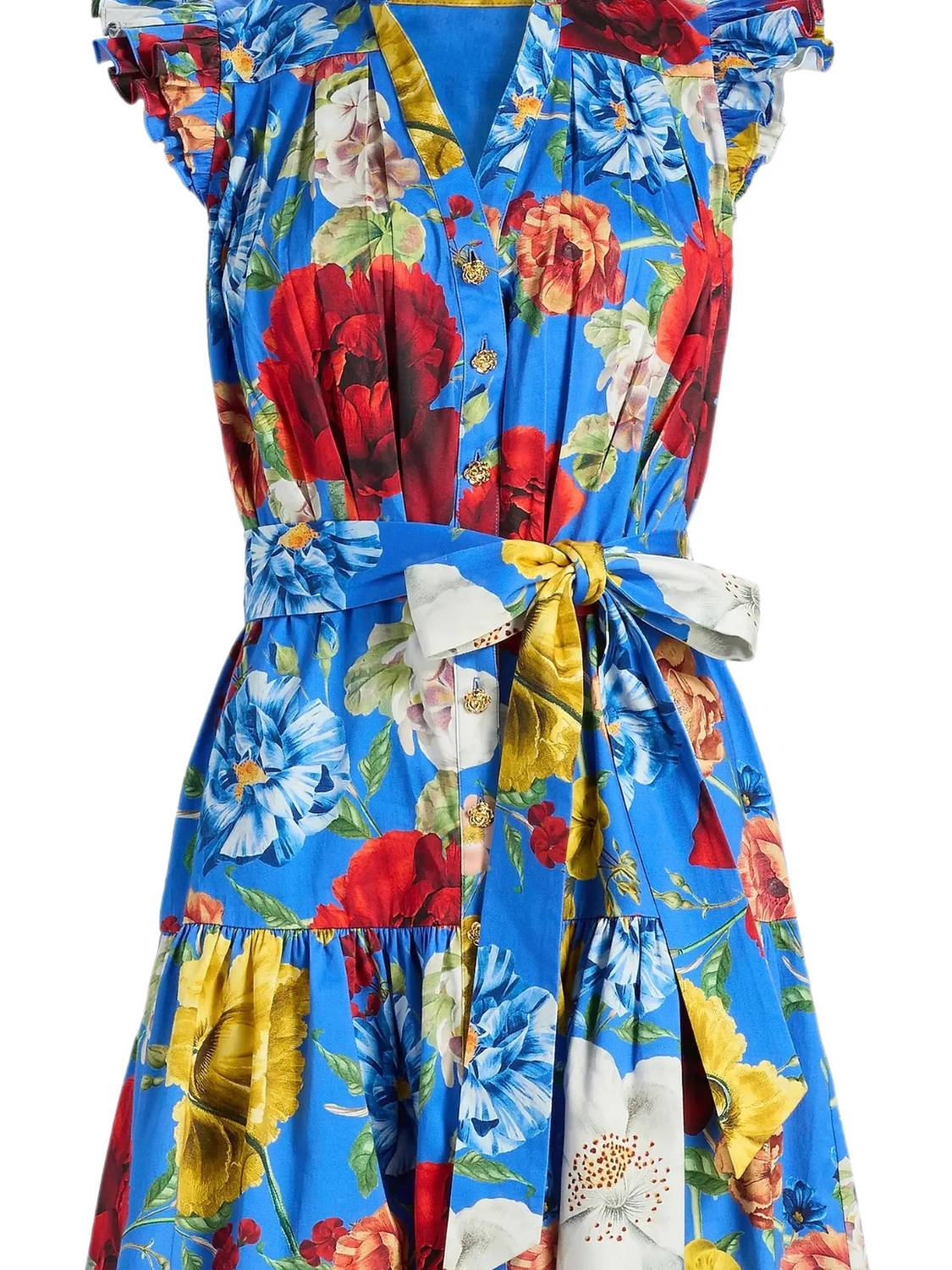 Alice + Olivia - Cora Flutter Sleeve Tiered Mini Shirt Dress