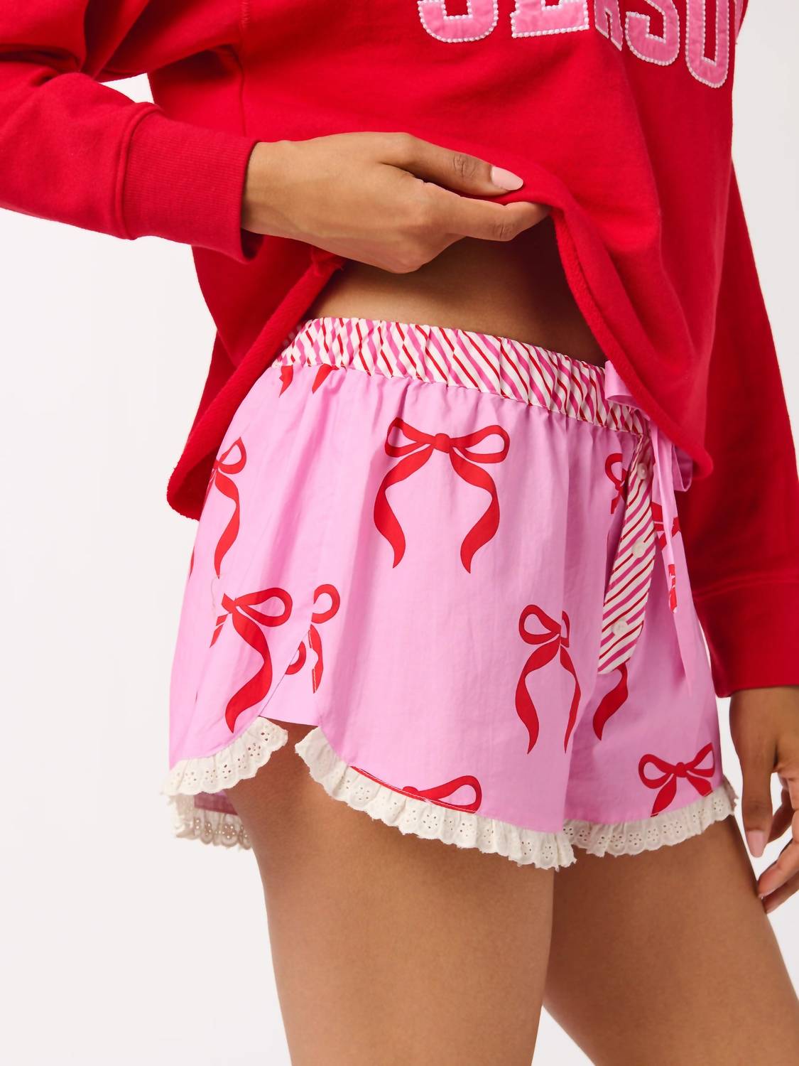Shiraleah Bow Boxer Shorts in pink 1 - women's shorts - detail view