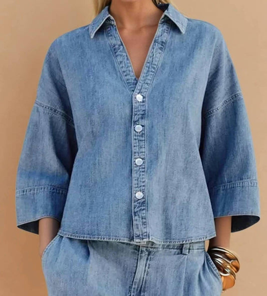 Wisteria Lane - Oversized Denim Button Up Top