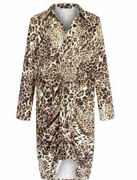 Zenana - Rusched Animal Print Front Tie Dress