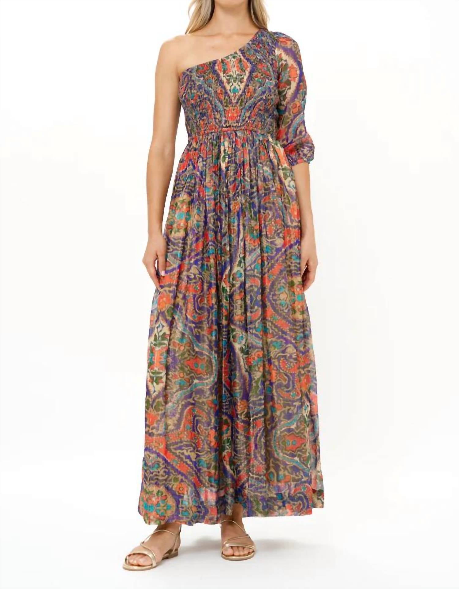 Oliphant - Puff Sleeve One Shoulder Smocked Maxi Dress