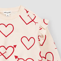 Miles Baby Girls 2-piece Heart Sketch Sweatshirt Legging Set in red creme - kids' sleepwear - detail view