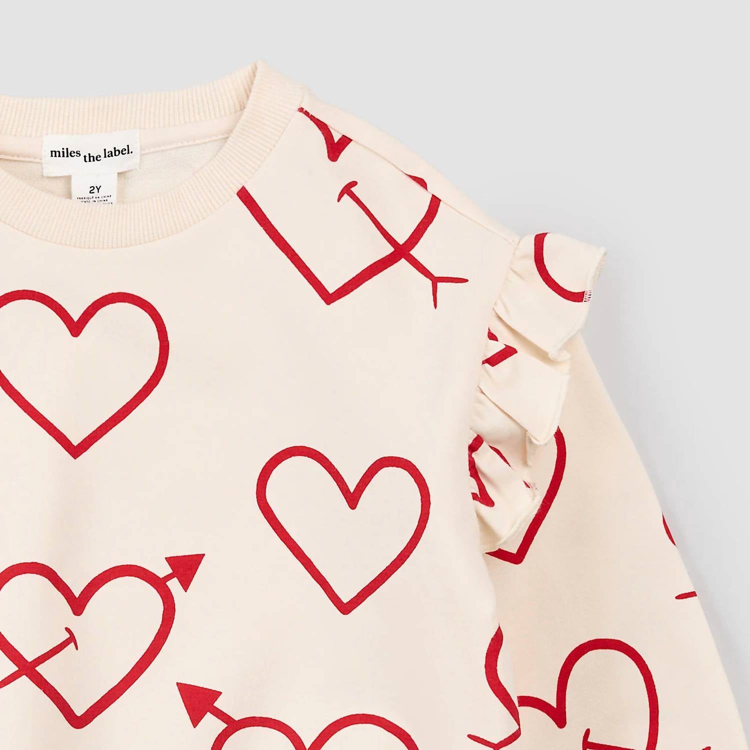 Miles Baby Girls 2-piece Heart Sketch Sweatshirt Legging Set in red creme - kids' sleepwear - detail view