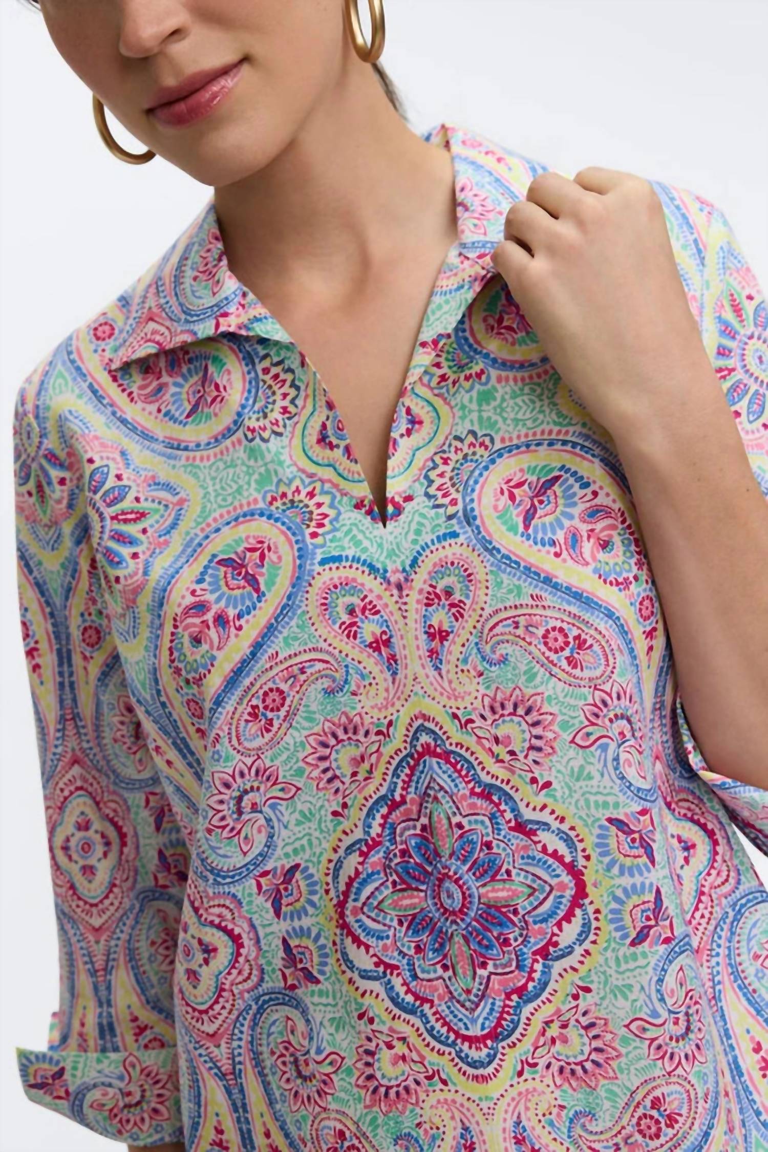 Foxcroft Agnes Linen 3/4 Sleeve Shirt in paisley - women's blouse - alternate view