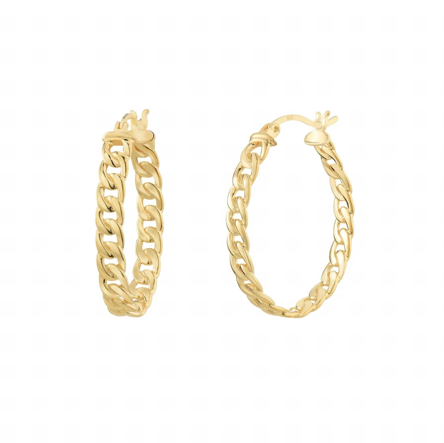 Gold & Honey - Women's Curb Link Oval Hoop Earrings