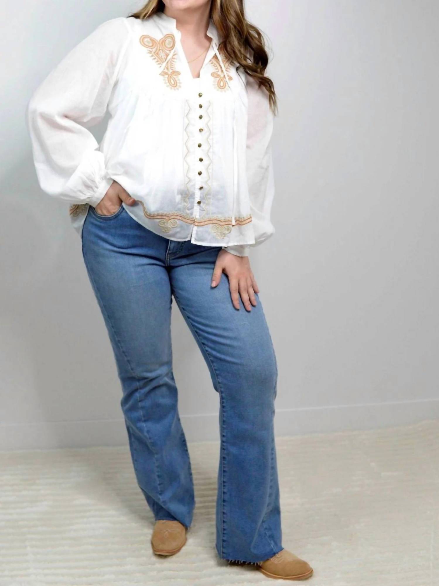Blue B - Women's Boho Embroidered Peasant Blouse