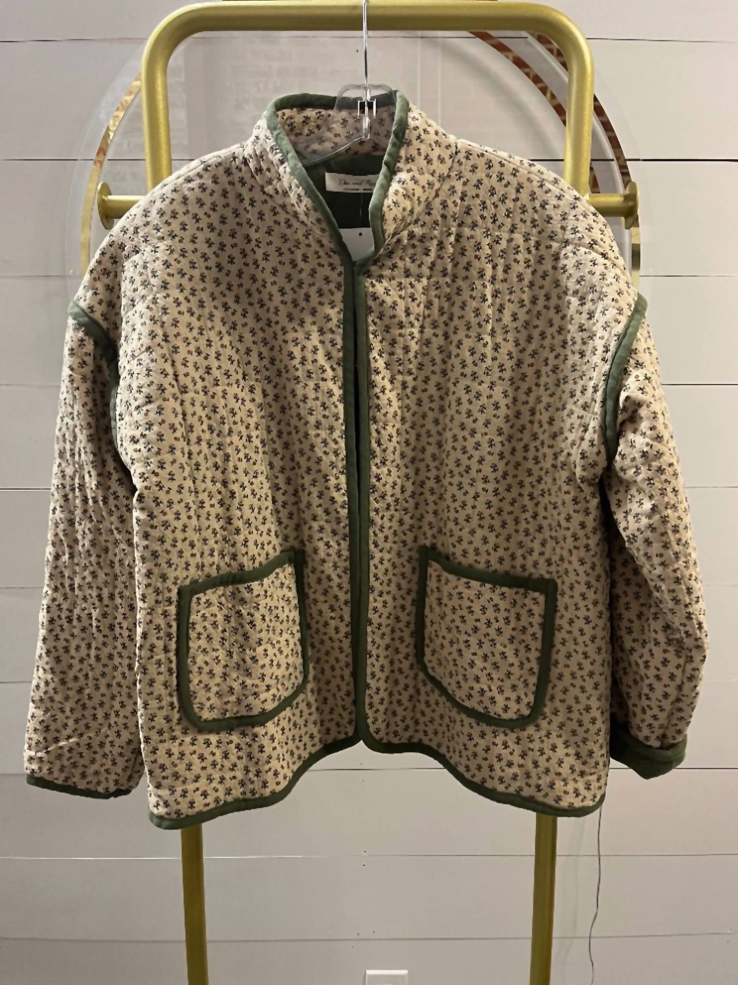 Doe and Rae Floral Quilted Jacket in khaki green floral - women's jacket - alternate view