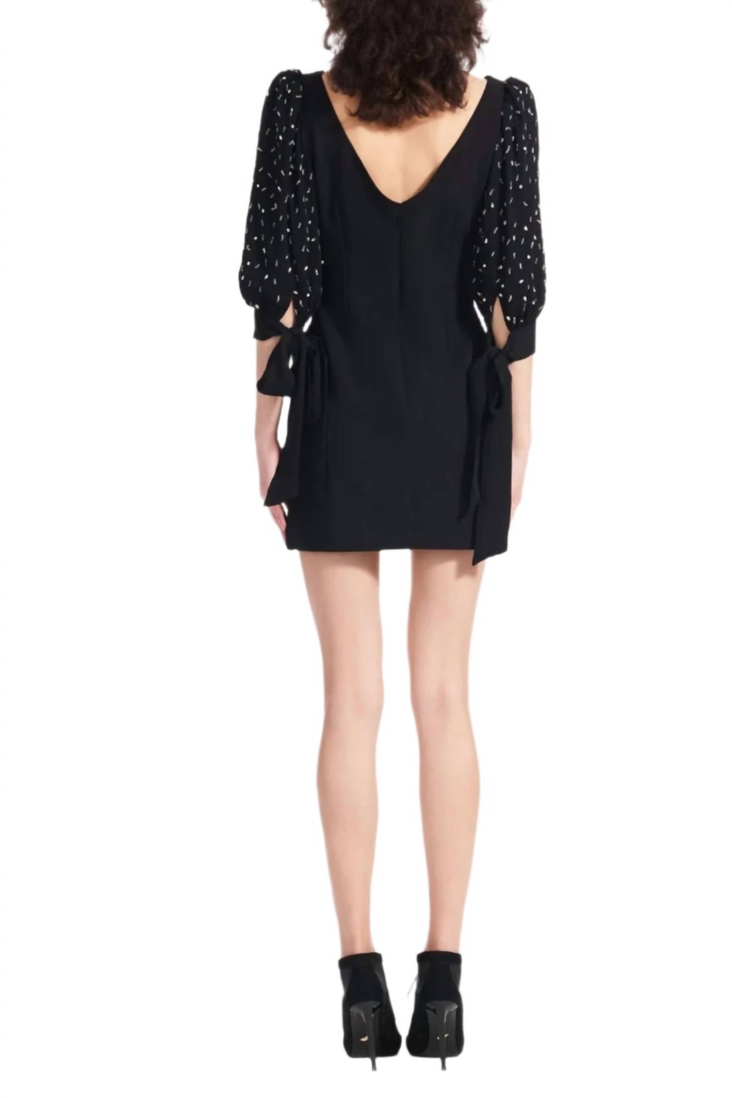 Emily Shalant - V-neck Bow Detail Crepe Mini Dress