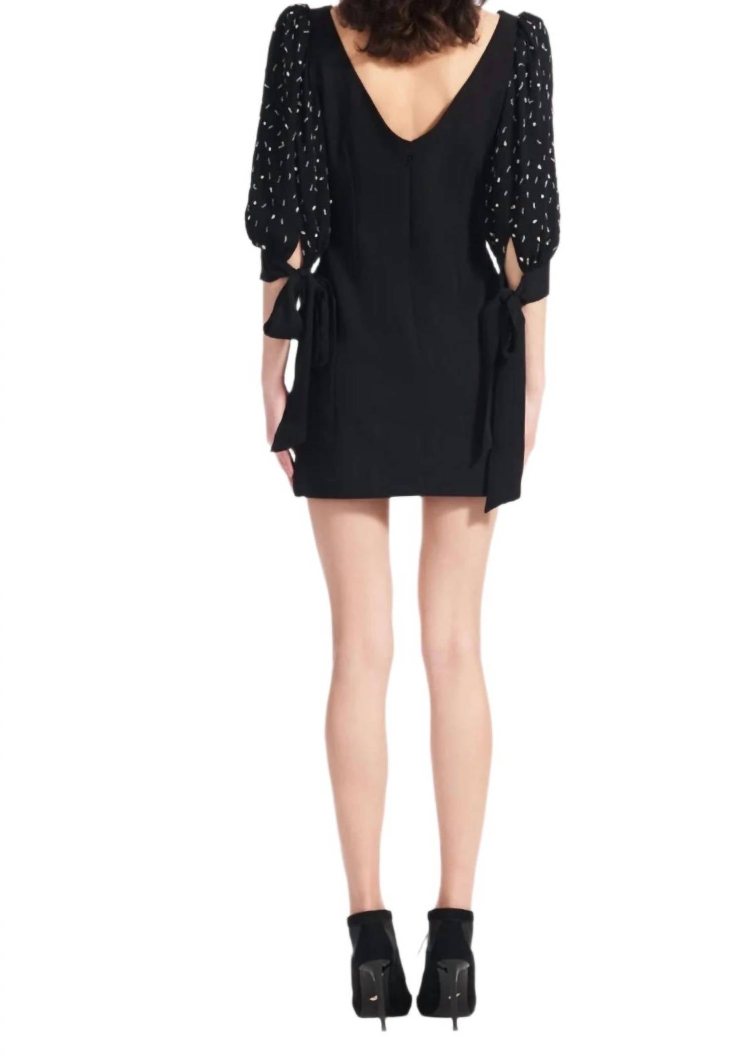Emily Shalant - V-neck Bow Detail Crepe Mini Dress
