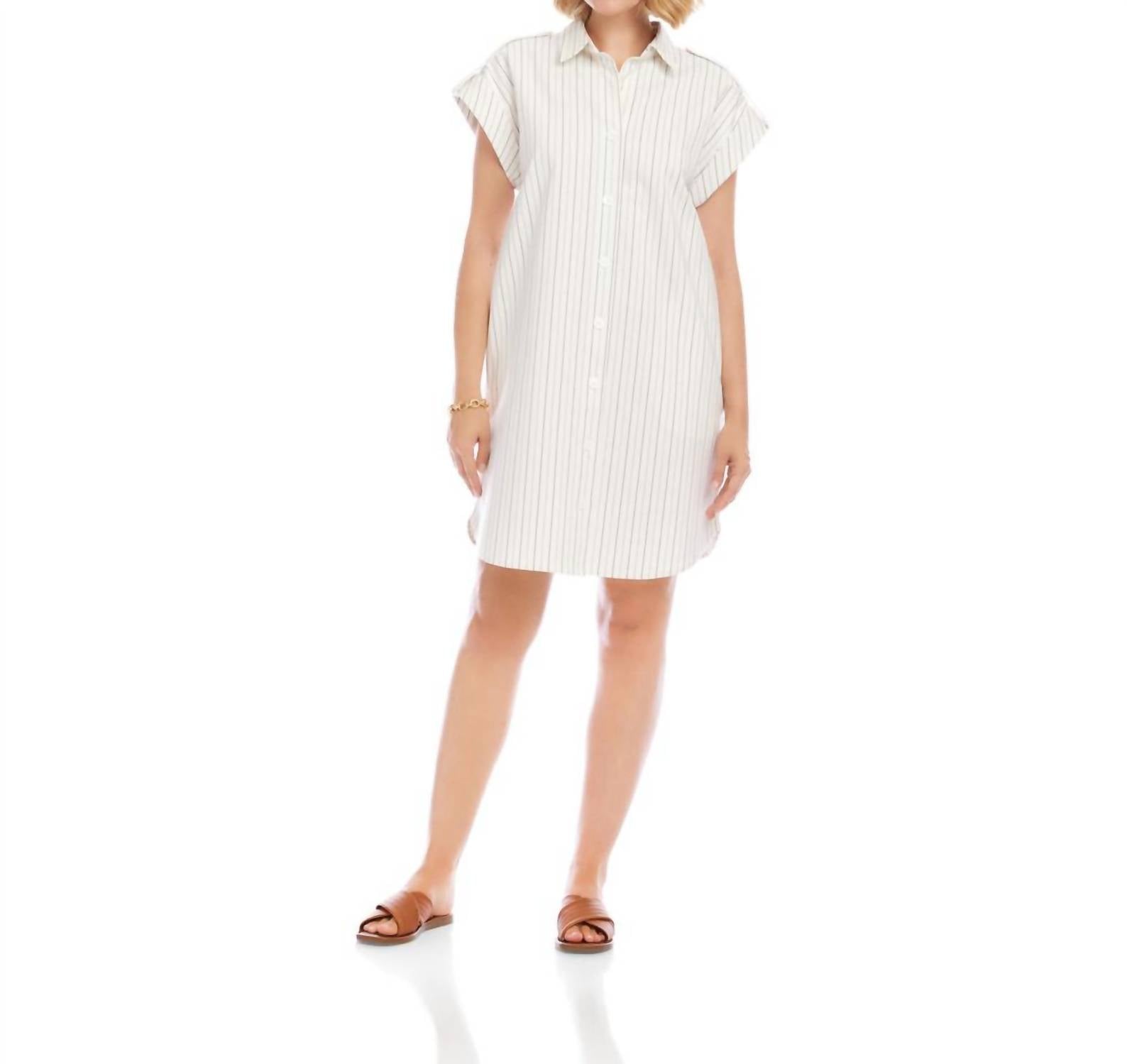 Karen Kane Stripe Cap Sleeve Shirtdress in off white with black - women's dress