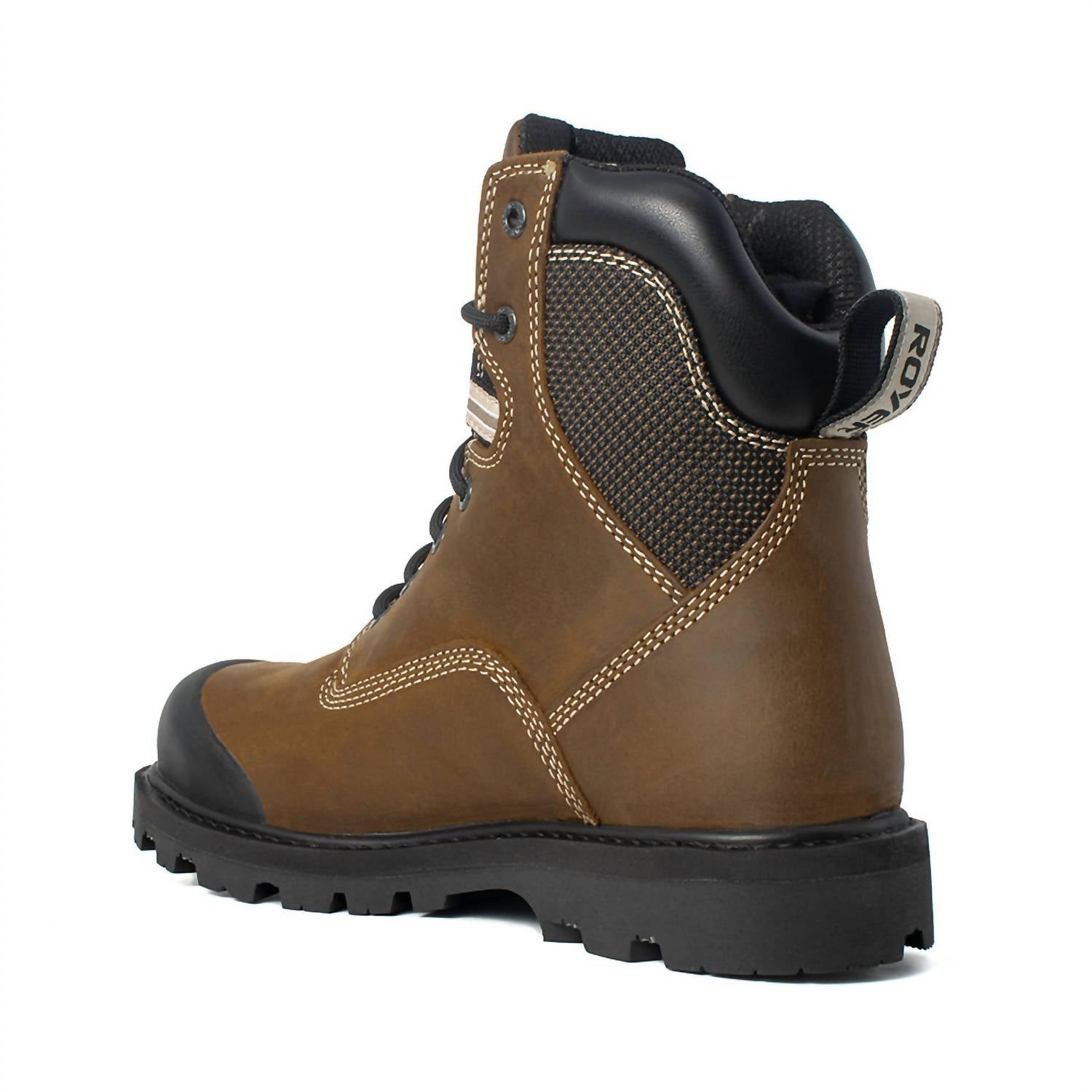 Royer Men's Flx Pareshok Comfort Protection Bumper Toe Work Boots in brown - men's boots - detail view