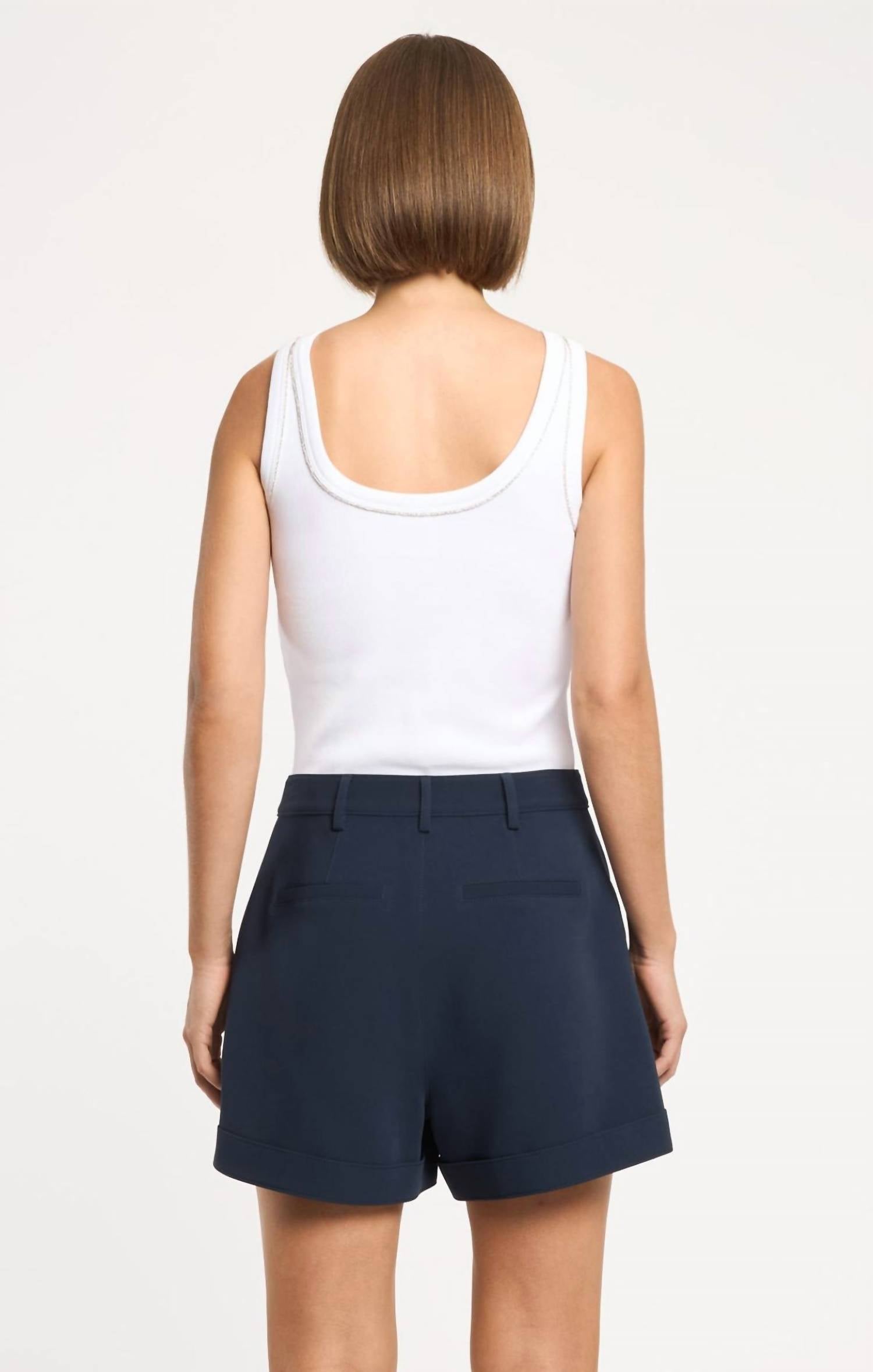 cinq a sept Wilma Embellished Stitch Tank Top in white - women's tank top - alternate view