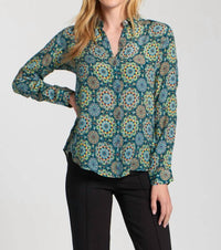 Apny - Button-up Blouse With Roll-up Sleeves