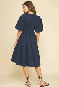 Pinch - V-neck Bubble Sleeve Midi Dress