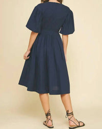Pinch - V-neck Bubble Sleeve Midi Dress