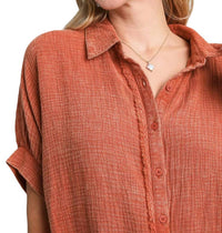 Umgee - Cotton Gauze Mineral Wash Button Down Top