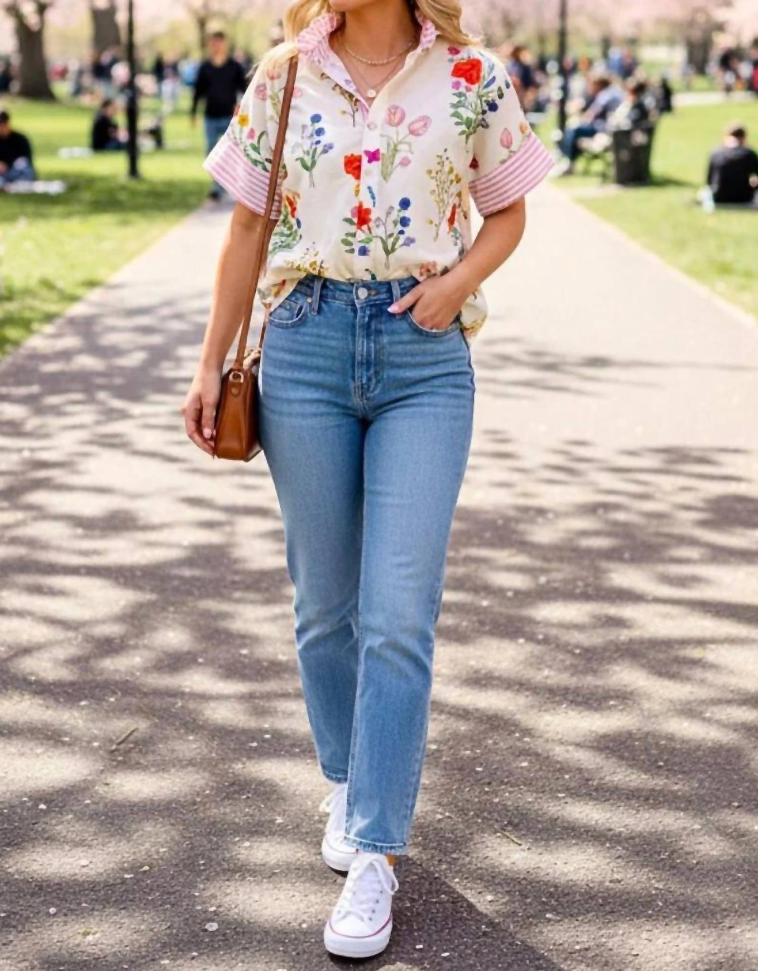 Entro - Zulie Floral Stripes Button-down Blouse