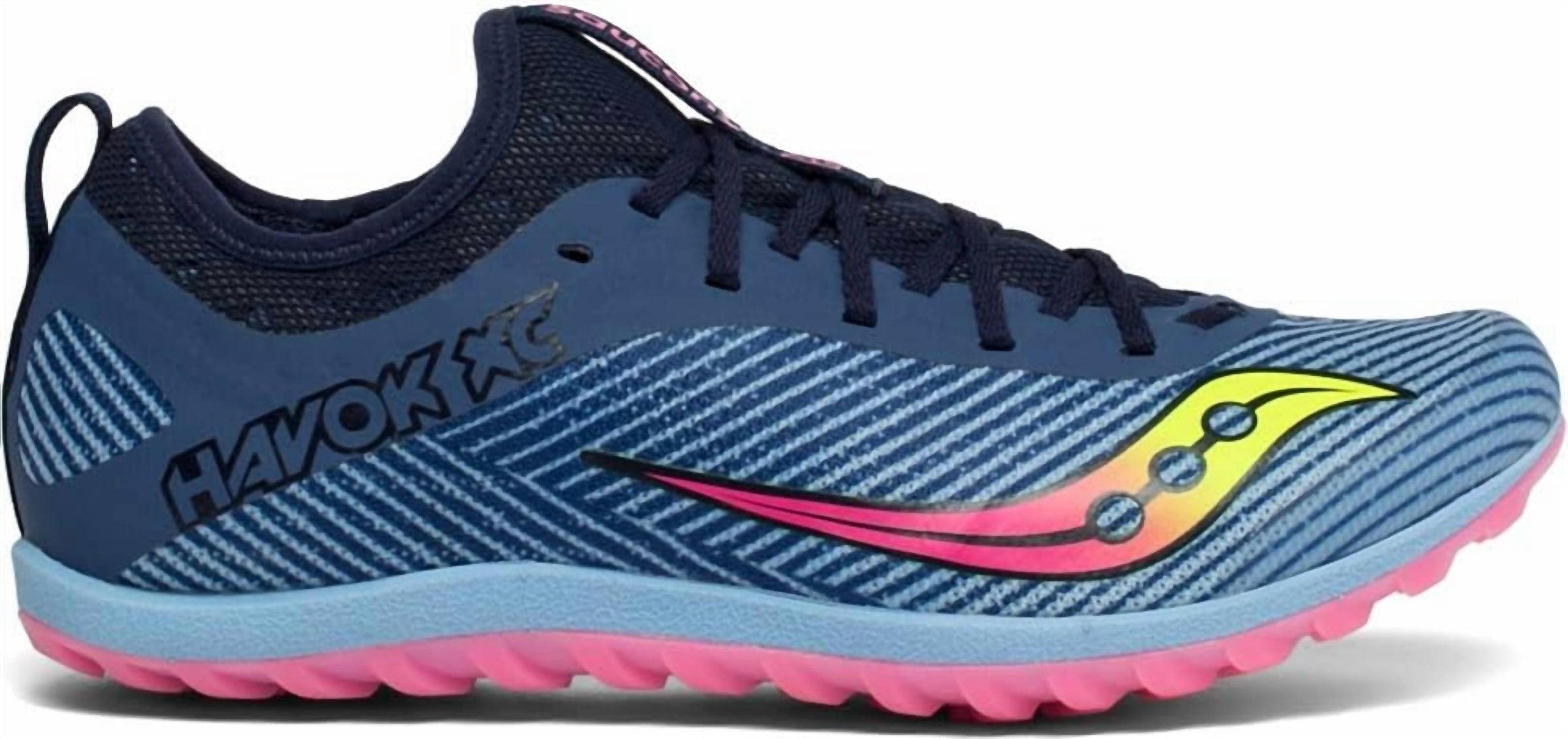 SAUCONY Women's Havok Xc2 Running Shoe in blue citron viz pink - women's shoe - alternate view