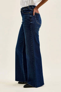 Judy Blue - High Waist Retro Wide Jeans With Adjustable Tabs Raw Hem