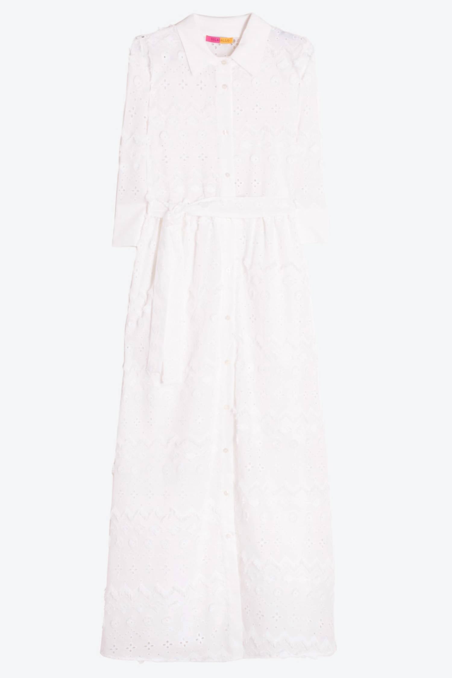 Vilagallo - Eyelet Embroidery Midi Shirt Dress