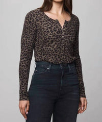 Splendid Leo Forever Henley Top in leopard - women's long sleeve top