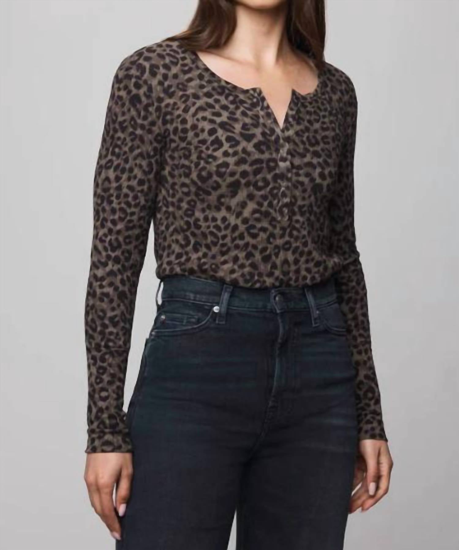 Splendid Leo Forever Henley Top in leopard - women's long sleeve top