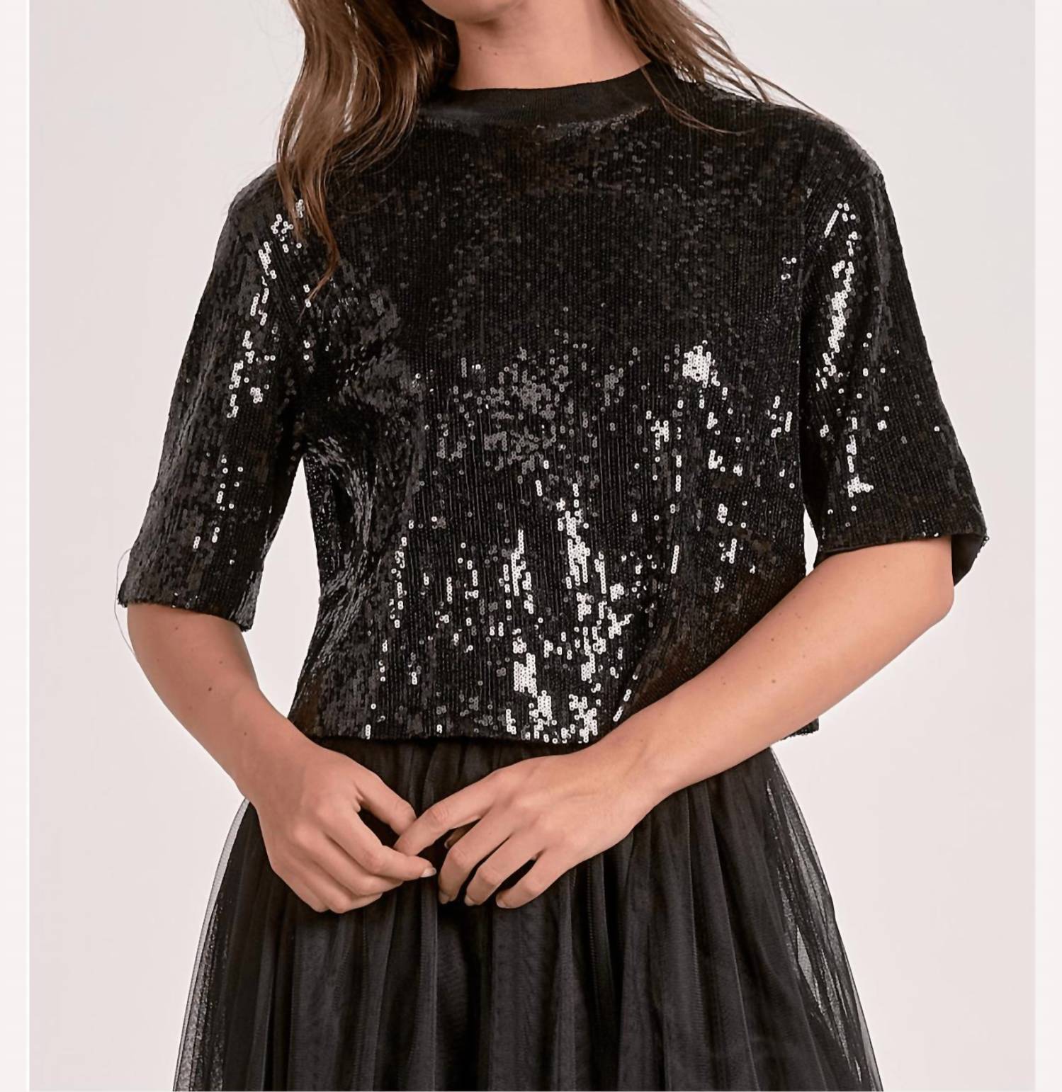 Elan - Quarter Sleeve Sequin Top