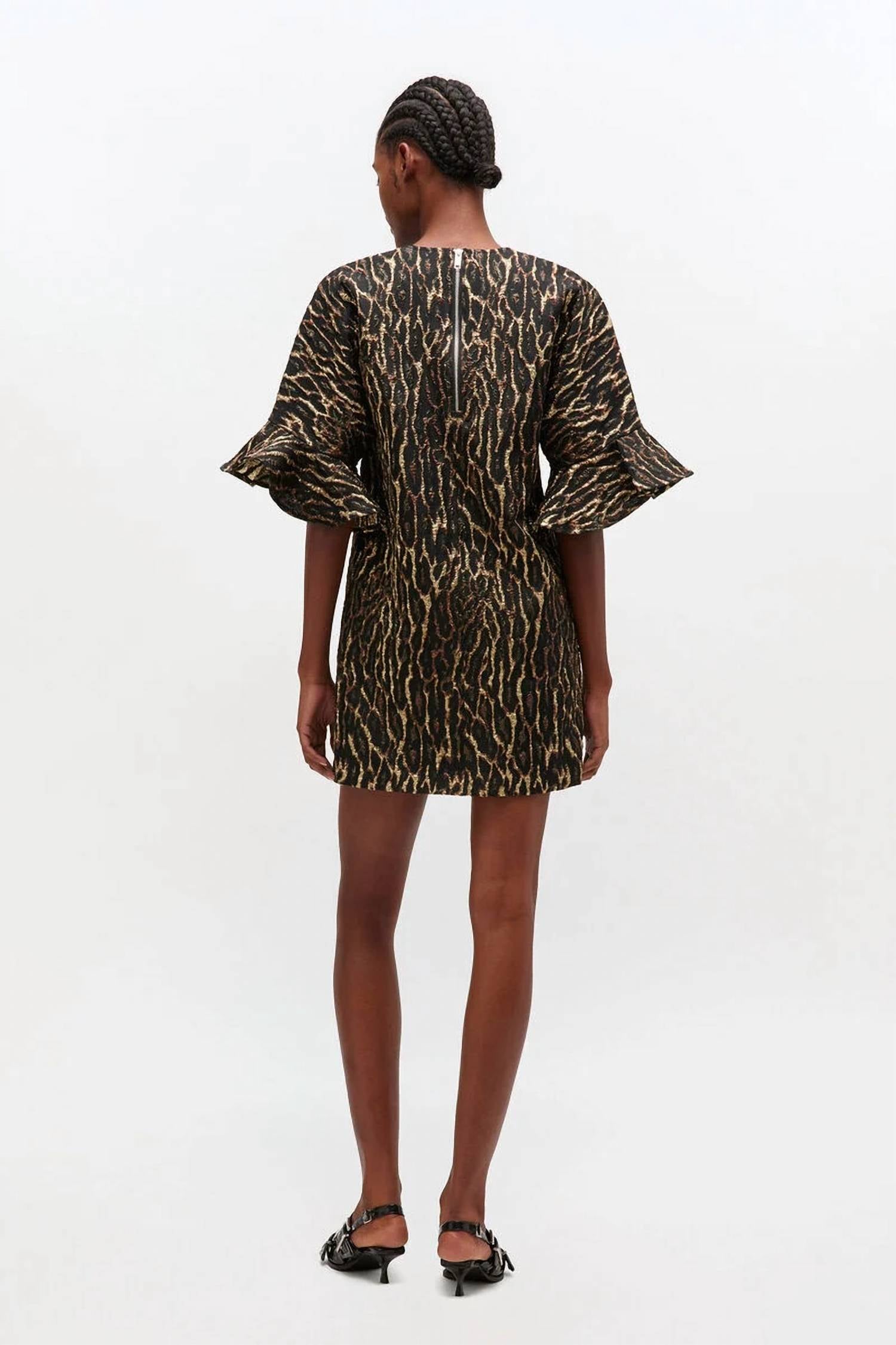 Ganni - Metallic Cloque Mini Boxy Dress