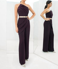 Daymor - Strapless Asymmetric Neck Jumpsuit