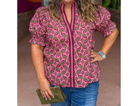 Entro - Kelsie Abstract Pattern Short Puff Sleeve Top - Plus