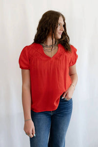 Blu Pepper - Scarlette Eyelet Puff Sleeve Western Top