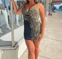 Rachel Allan - Beaded V-neck Sheath Cocktail Dress