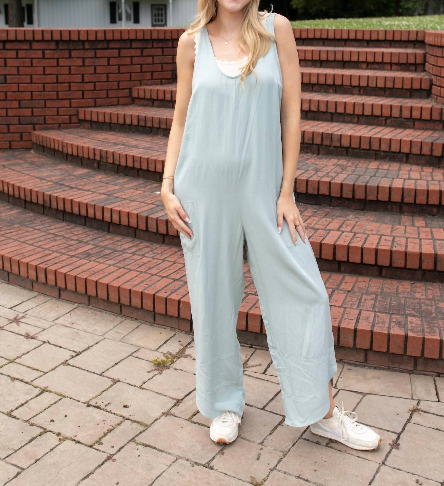 ee:some Sweet Wide Leg Jumpsuit in sage - women's pants