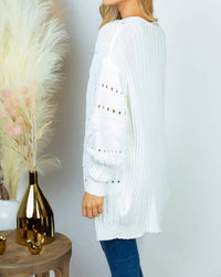 White Birch - Women's Open Front Eyelet Detail Cardigan