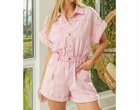 BiBi Vintage Vibes Distressed Romper in pink - women's pants