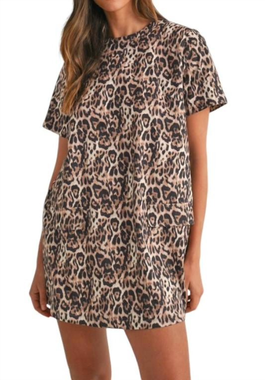 Mable - Leopard Short Sleeve Mini Shift Dress